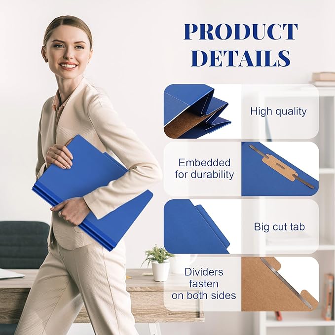 Skyygemm 36 Pcs Classification Folders Letter Size, 1 Divider Pressboard File Folder with Fasteners, Expanding File Organizer Bulk for School Teachers, Office Employee, Coworker, Staff (Dark Blue)