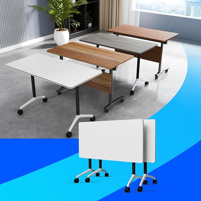 Conference Table Flip Top Mobile Conference Room Tables,Folding Conference Table with Wheels,Large Meeting Training Seminar Table Saving Space for Office Classroom(2A,70.8'')