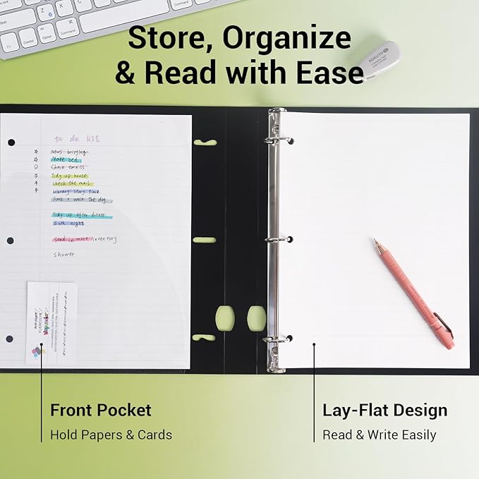 MUKAWA 1 Inch 3 Ring Binder, D-Ring Binder Holds 250 Sheets, PP Cover with Writable Spine Label, Lay-Flat Design, Letter Size 8.5x11, Lightweight for School, Office & Home Organization, 4 Pack, Black
