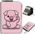 BWEGRHE Cute Credit Card Holder with Zipper, Pink Pig RFID-Blocking Card Case Small Wallet for Women Men, Multi-slot Card Organizer Case Travel Accordion Wallet