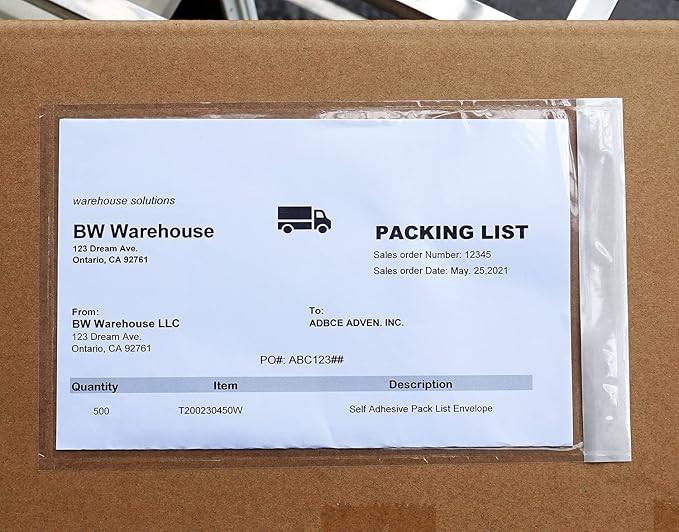 BEUYI Premium 6''x10'' Packing List Envelope, Tailored Size for Letter-size Paper Folded in Half, Adhesive Shipping Label Pouch/Sleeve (50 pack)