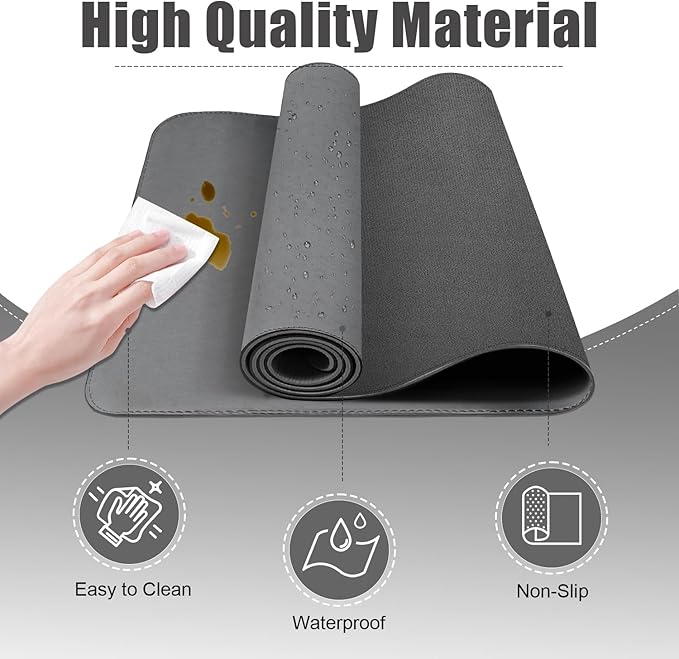 Leather Desk Pad Protector, Desk Mat, Large Mouse Pad, Non-Slip Desk Blotter, Office Laptop Desk Pad, PU Leather Desk Writing Pad for Office and Home (Dark Gray, 31.5" x 15.7")