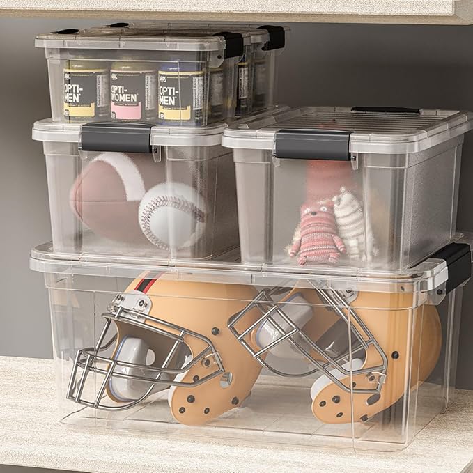 Superio Clear Storage Boxes with Lids, 21 Quart Plastic Container Bins for Organizing, Stackable Crates, BPA Free, Non Toxic, Odor Free, Organizers for Home, Office and Dorm, 4 Pack