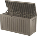 Decksplore Outdoor Storage Box Waterproof, Lockable Resin 80 Gallon Deck Box Patio Storage Bin for Pool Accessories Cushion Furniture, Garden Tools, UV-Resistant Outside Delivery, Grey