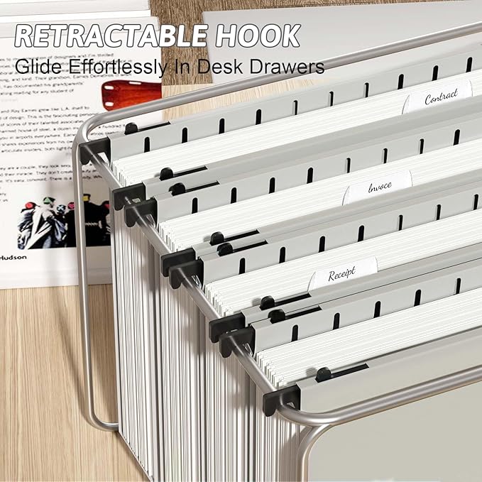 Nordun Extra Capacity Plastic Hanging File Folder Letter Size,12 Pack Reinforced Hang Folders with Heavy Duty 2 Inch Expansion,Durable Hanging Organizer Designed for Bulky Files(Grey)