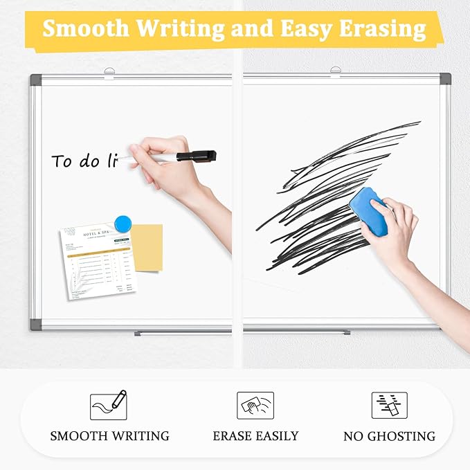 AMUSIGHT 3 Pack Double-Sided Magnetic Whiteboard, 24" x 18" Dry Erase Board, Aluminum Frame White Board for Wall, Hanging Mounting White Board Dry Erase Marker Board for Office, School, Home