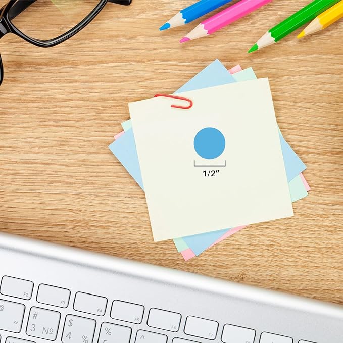 ChromaLabel 1/2 Inch Circle Sticker Labels, High Visibility Round Colored Stickers, Removable Sticky Dots - 1000 Color Coding Stickers per Dispenser Box, 1000 Light Blue Dots