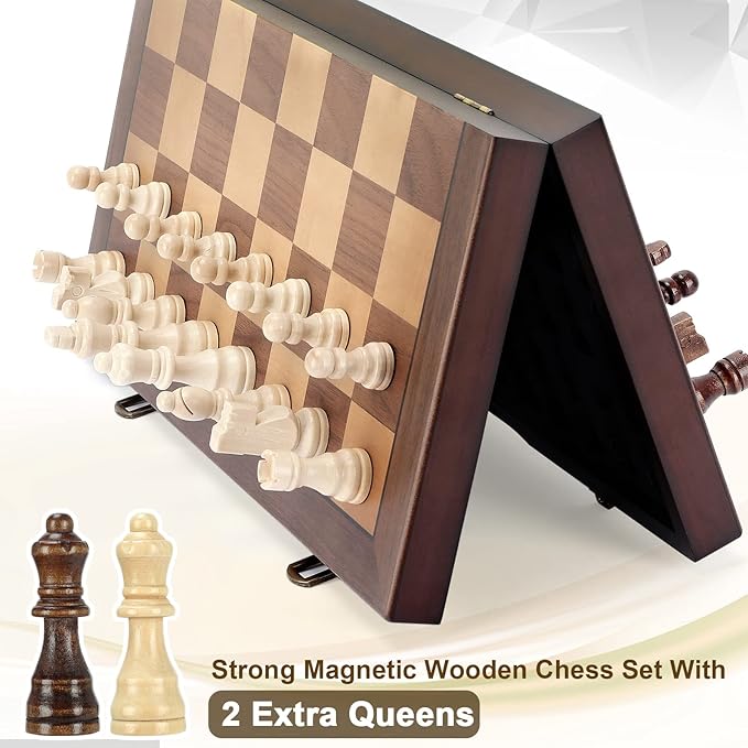 Magnetic Wooden Chess Set for Adults Kids 17'' Chess Board with Handmade Pieces, Folding Portable Travel Unique Chess Sets Game for Tournament Professional Beginner