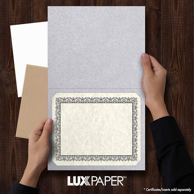 LUXPaper 9.5" x 12" Certificate Holders | Silver Metallic | 105lb. Cover | 50 Qty