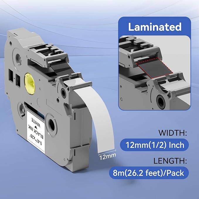 5pack 12mm 0.47 TZe TZ Tape Laminated White Label Maker Tape Replacement for Brother P Touch Label Tape TZe-231 TZe231 Compatible with Brother PT-D210 PT-D220 PT-H110 PT-D410 PT-P710BT