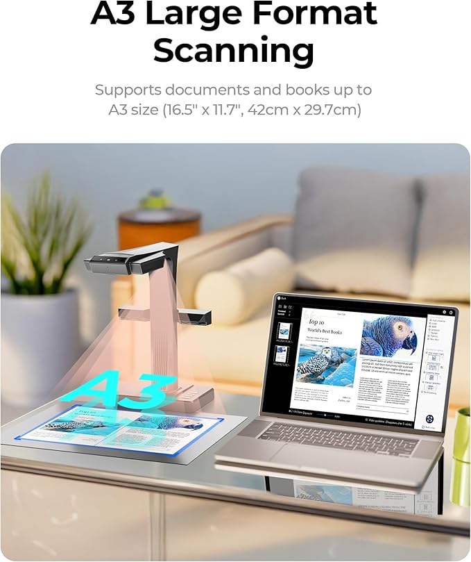 CZUR ET MAX Professional Book Scanner, 38MP Document Camera, Laser Curve-Flatten, USB High Speed Document Scanner, 180+ Languages OCR, Capture A3, Support HDMI, for Windows/MacOS/Linux