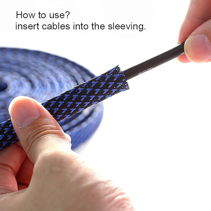 25ft - 1 inch PET Expandable Braided Sleeving – BlackBlue – Alex Tech Braided Cable Sleeve