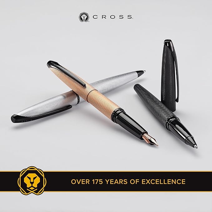 Cross ATX Refillable Fountain Presented in a Luxury Gift Box - Medium Point, Black Ink, Sandblasted Rose Gold