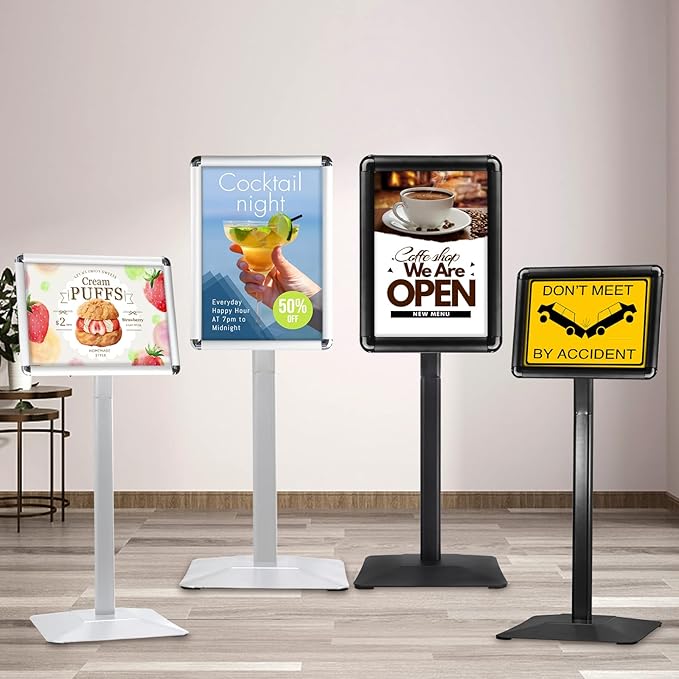 STANDNEE Heavy-Duty 8.5x11 in Floor Stand Holder, Poster Display With PVC Sheet & Heavy-Duty Pedestal, Aluminum Standing Sign, Black (3 Packs)