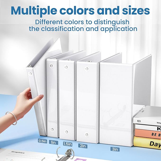 SUNEE 3 Ring Binders 2 Inch 8 Pack, Clear View Binders Three Ring PVC-Free (Fit 8.5x11 Inches) for School or Office Supplies, White