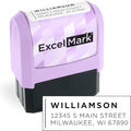 ExcelMark Address Stamp - Custom Return Address Stamp with Elegant Designs, Vibrant Colors & Patterns – Perfect for Mail, Invitations & Gifts (Violet Mount, Modern Line)