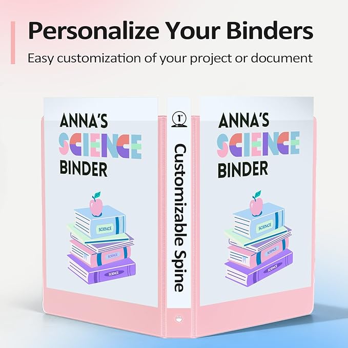 BinderX Extra Durable 3 Ring Binder, Round Rings 1 Inch Binder, Fits 175 Sheets of 8.5x11 Paper, Customizable View Cover with Inside Pockets, Cute 1" Binders, 1 Inch Binders 3 Ring, Pink