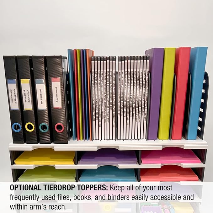 Desktop Organizer 6 Letter Tray Sorter Plus Riser Base, 3 Supply & 3 Storage Drawers - Ultimate Office TierDrop Plus Stores All of Your Documents and Supplies in One Compact Modular System
