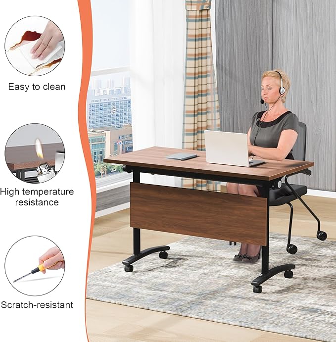 Conference Table,55.1''Folding Conference Room Table for 4-12 People,Mobile Flip Top MeetingTraining Table with Different Coulor and Styles for Offices, Classrooms,Meeting Room (4, 47.2''D)