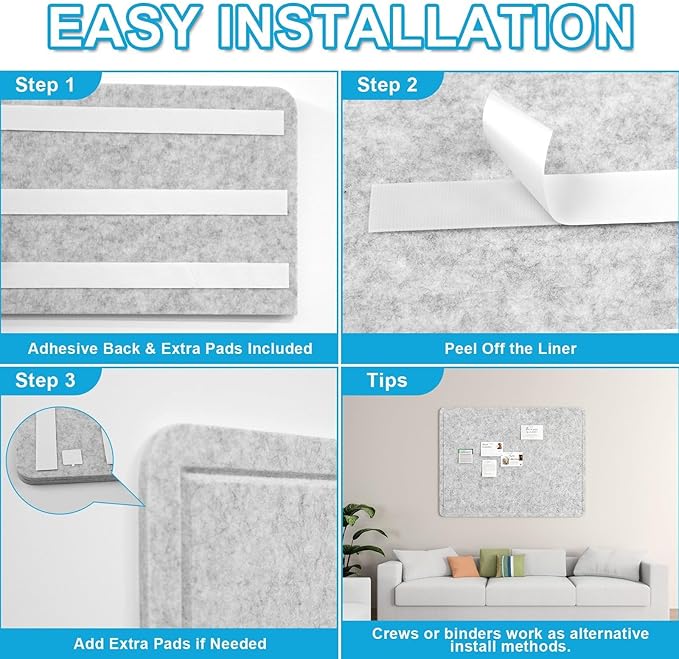 Large Felt Bulletin Board for Wall, 36"x24" Frameless Picture Board, Soft Felt Cork Board for Office, Home Planning & Office Wall Decor, Easy Install Pin Board