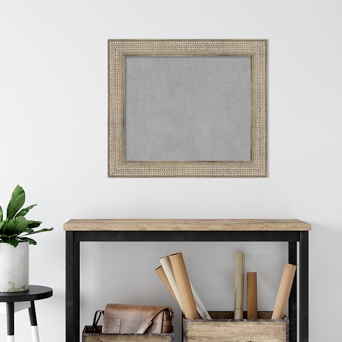 Amanti Art Silver Framed Magnetic Board 26x30 Medium Vision Board for use with Magnets, 100% Metal Sheet to Display Items as Office Decor or for Home Organization in mudroom, Kitchen or Kids Room