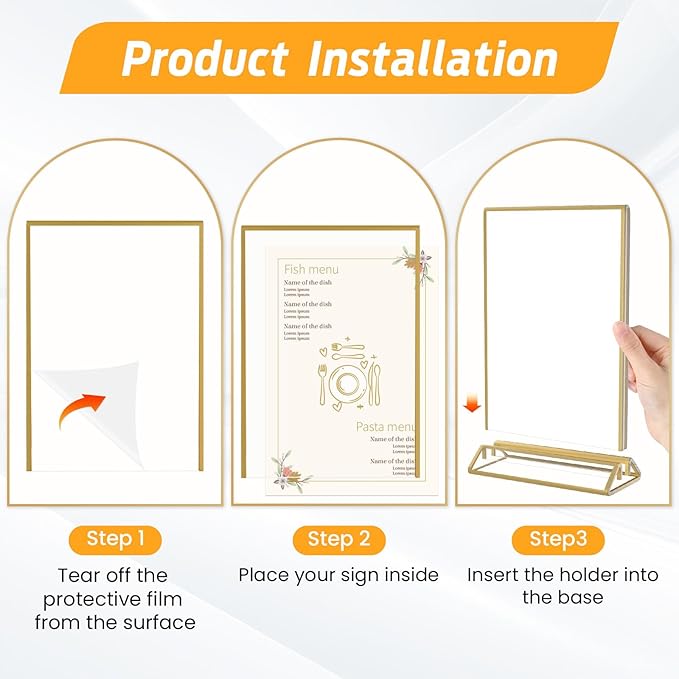 Smarpau Gold Acrylic Sign Holder 5x7, Double-Sided Display Stand, Clear Picture Frames/Flyer Holder/Menu Holder/Table Number for Wedding, Home, Offices(16Pcs)