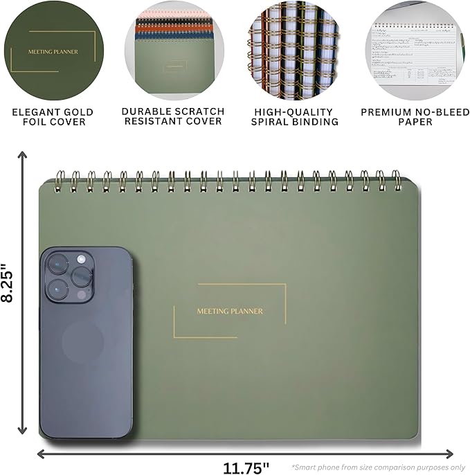 Merely Home | Meeting Notebook for Work | 8.25" x 11.75" | Project Planner | Simple Design | Multiple Layouts | Office and Business Planner (Navy, Meeting Planner - Landscape)