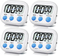 4 Pack White Digital Kitchen Timer Magnetic Digital Timer with Big Display Loud Ring Cooking Timers for Cooking, Game, Gym, Break Time, Classroom (4, White)