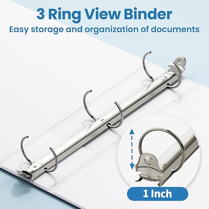 SUNEE 3 Ring Binder 1 Inch 1 Pack, Clear View Binder Three Ring PVC-Free (Fit 8.5x11 Inches) for School or Office Supplies, White