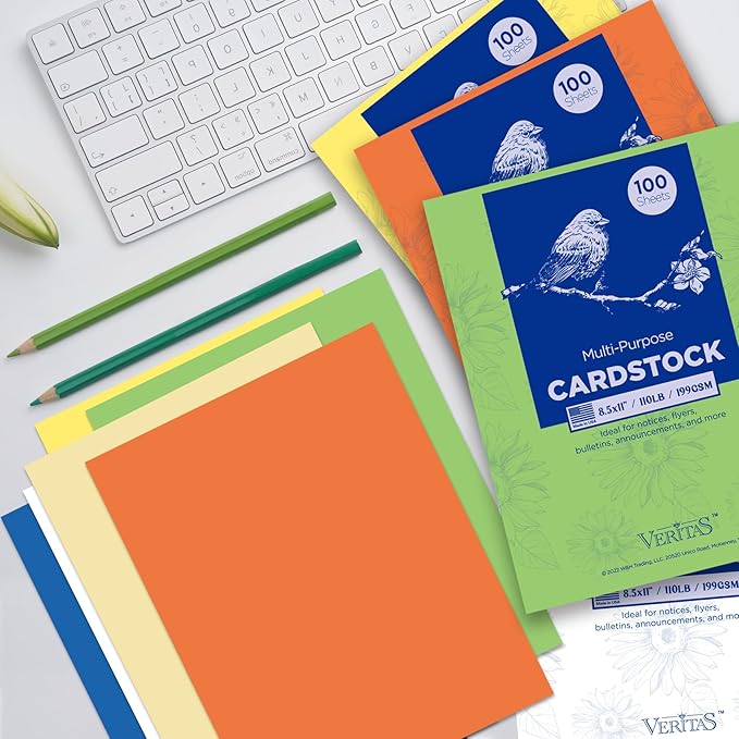 Veritas Blue Colored Cardstock, 8.5" x 11" Colored Copy paper, 110LB/199GSM Printer Paper, 100 Sheets (1 Reams), Colored Multi-Purpose Paper, Made in USA