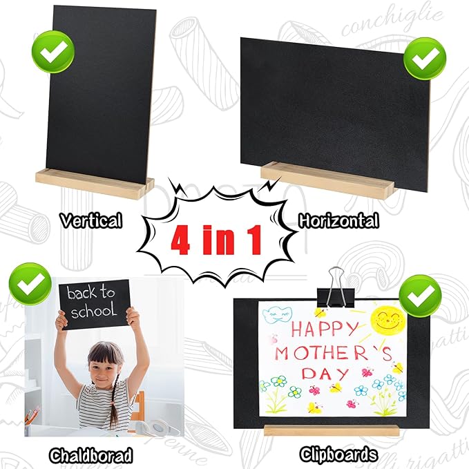 BOUBONI 2 Pack Small Chalkboard Signs with Wood Stand 6 x 8 inch Tabletop Chalkboard Sign Double-Sided Message Menu Boards for Kitchen Wedding Bar and Restaurant