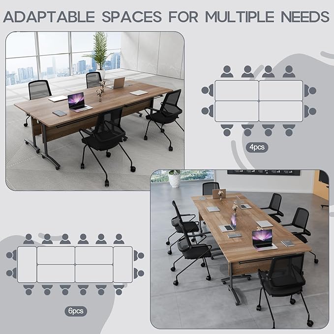 Folding Conference Table 4ft 5ft, Foldable Office Meeting Desk for 6 People, Multiple Sizes Colors Mobile Conference Room Table for Training Room School Business Furniture (2, White Walnut, 63in)