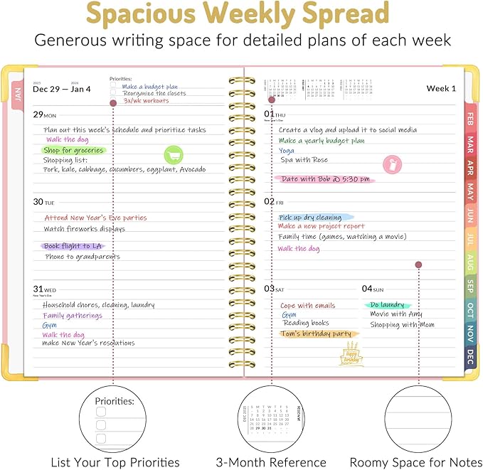 Forvencer 2026 Planner, Hardcover Calendar Planner Weekly and Monthly, Jan 2026 - Dec 2026, 6" x 8", Spiral Agenda Book with Tabs, Exquisite Daily Journal Organizer for Home School, Black