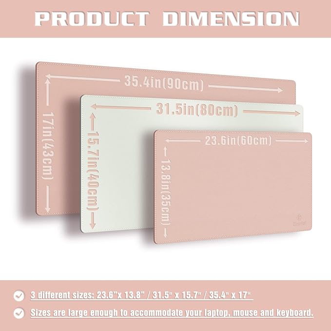 K KNODEL Desk Mat, Blotter, Dual-Sided Office Desk Pad, Waterproof Desk Mat for Desktop, Desk Blotters, PVC Leather Pad Protector (Pink, 23.6" x 13.8")