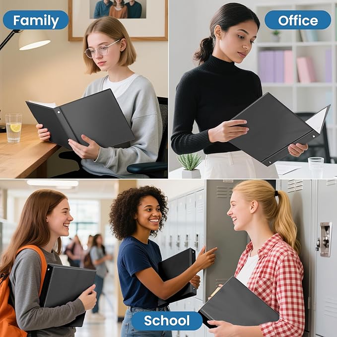 SUNEE 3 Ring Binders 1 Inch 12 Pack, Clear View Three Ring PVC-Free (Fit 8.5x11 Inches) for School or Office Supplies, Black