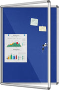 Mifuro 38"x28" Enclosed Bulletin Board, Lockable Weather-Resistant Aluminum Cork Noticeboard for School & Office, Silver Frame w/Blue Flet