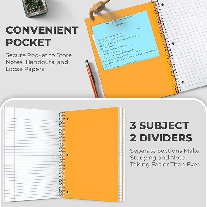 Rosmonde 2000 Packs (Pallet) 3 Subject Notebooks, Spiral Notebook Bulk, College Ruled, Pallet of Notebooks,150 Sheets (300 pages),8 x 10-1/2",Bulk Spiral Notebooks for School & Office,4-7 Days Transit