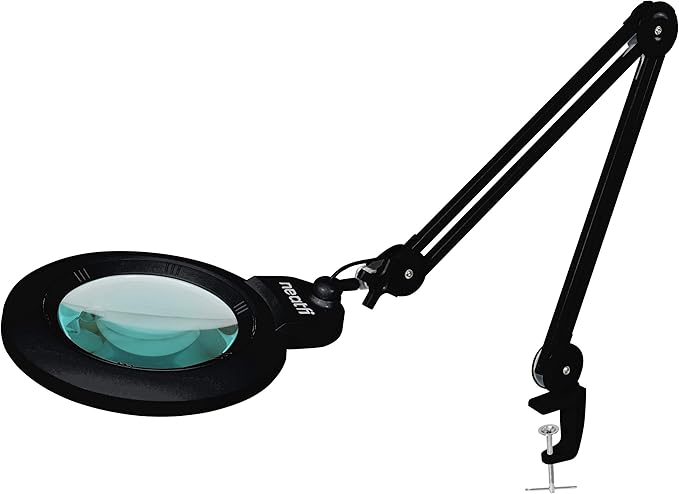 Neatfi XL Bifocal LED Magnifying Lamp, 7-Inch Acrylic Lens, 5D/20D Magnification, Hands-Free, Dimmable, 84 SMD LED, Adjustable Arm for Crafts, Reading, Close Work (Black, with Clamp)
