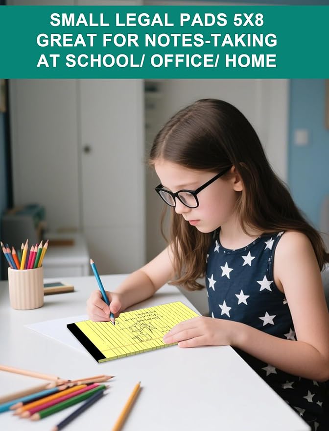 Legal Pads 5x8 Inch 12 Pack Yellow Note Pads 5x8 College Ruled Notepad,Small Notepads 5x8 Inch Small Yellow Legal Pads Notes Paper Tear off Notepad 5 x 8 In 30 Sheets per Writing Pad for School Office