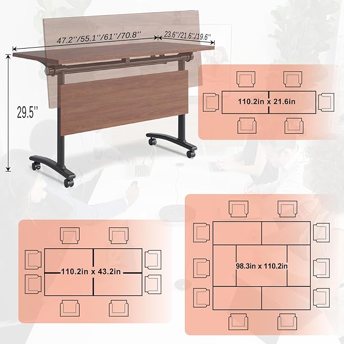 Conference Table,55.1''Folding Conference Room Table for 4-12 People,Mobile Flip Top MeetingTraining Table with Different Coulor and Styles for Offices, Classrooms,Meeting Room (10, 47.2''D)
