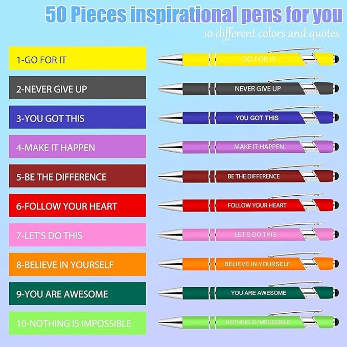 Greengines 30 Pieces Inspirational Pens, Motivational Ballpoint Pen with Stylus Tip Funny Ink Pens Bulk Inspirational Gifts for Women Coworkers Office Supplies Black Ink