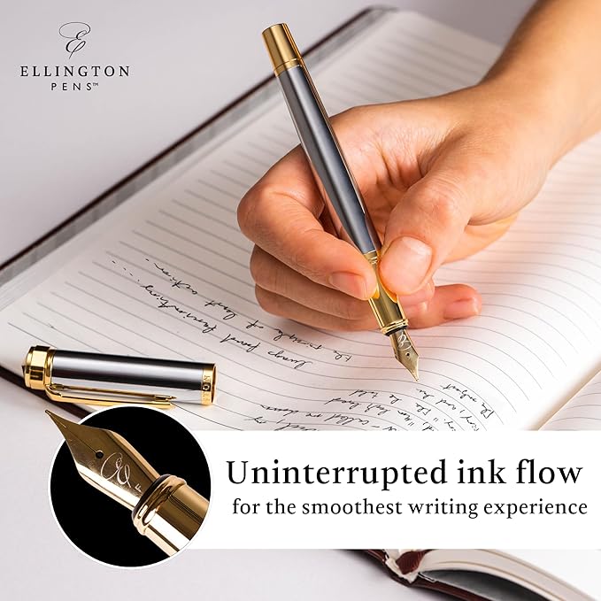 Ellington Pens Luxury Fountain Pen Set - Smooth Medium Nib - Includes 3 Ink Cartridges, Refillable Ink Converter, Gift Box - Fountain Pens For Writing, Calligraphy, Journaling (The Presidential Oath)