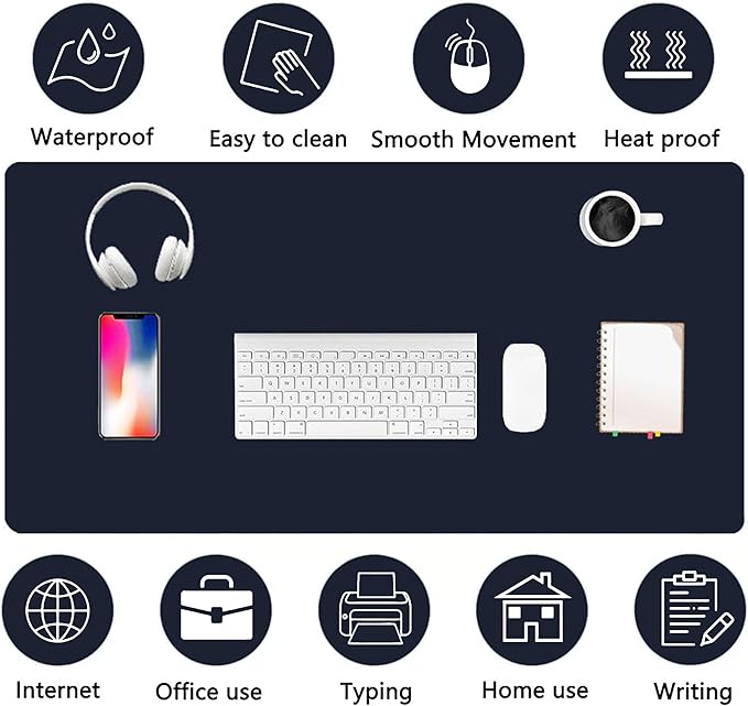 PU Leather Desk Pad Protector Gaming Mouse Pad Non Slip Desk Mat for Keyboard and Mouse Waterproof Desk Writing Pad for Office and Home Desk Accessories(Dark Blue, 23.6 * 11.8)