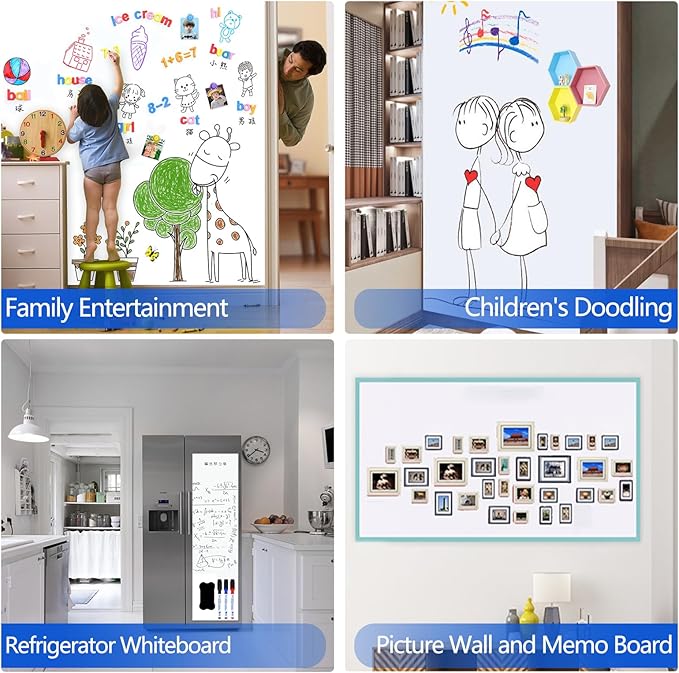 Magnetic Dry Erase Whiteboard Paper with Adhesive, 47" x 23" White Board Film for Wall, Easy to Write and Clean Dry Erase Board for Office, Classroom, Home, Include Marker, Magnetic Eraser and Magnets