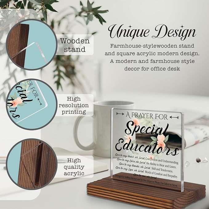 Special Educator Prayer Desk Sign, Christian Gift for Special Education Teachers Graduation Birthday Christmas, Faith-Based Floral Office Decor for SPED, Inspirational Thank You Gift Plaque PA120