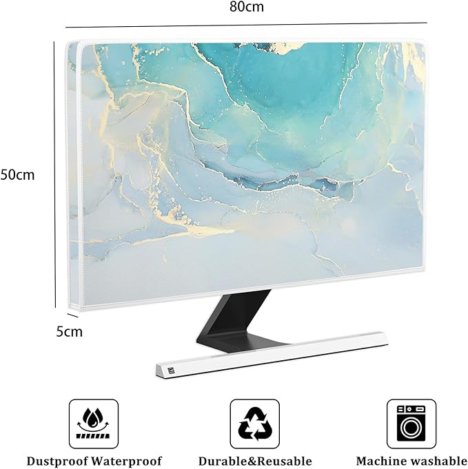 Baocicco Blue Green Marble TV Display Screen Cover 32 Inch Creative Anti-Static Dustproof Monitor Accessories Laptop LCD Cover Modern Screen Television Decoration for LED LCD OLED TVs