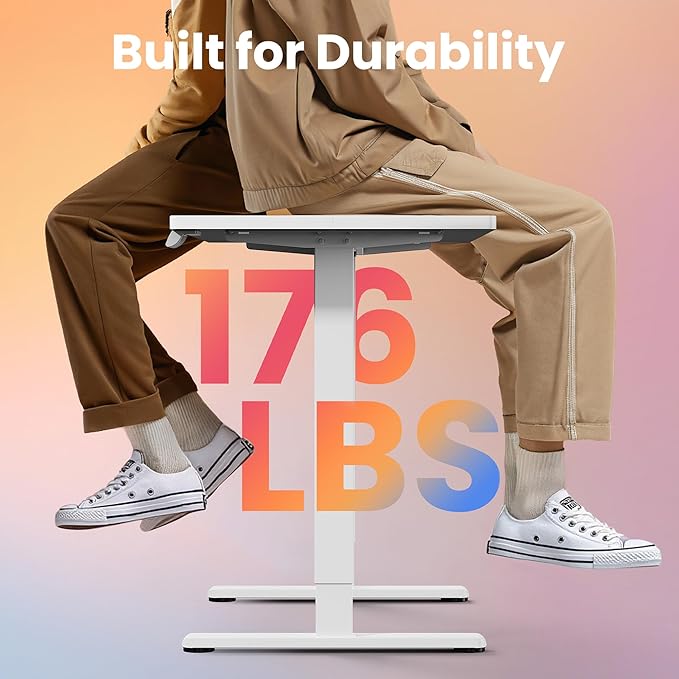 HUANUO 55 x 28 inch Electric Standing Desk Adjustable Height, 4 Memory Height Settings, Sit Stand Up Desk for Home Office & Computer Workstation, White
