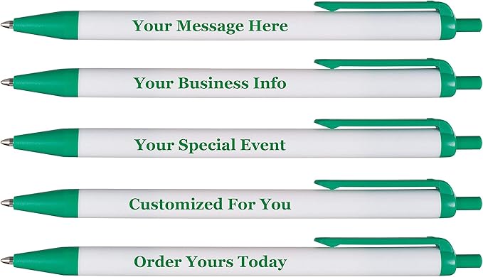 RevMark Personalized Ballpoint Pen, Custom Printed Name, Business or Event Information, Timeless Advertising, USA Made Pens, Promotional Marketing, Smooth Black Ink, Bulk Pack (Green,1000 Ct.)