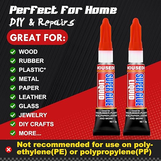 WOUSEDO 48 X 3g Super Glue Liquid, Clear Strong Adhesive,Fast Drying Cyanoacrylate Glue for Wood, Rubber, Leather, Hard Plastic, Metal, DIY Crafts and More