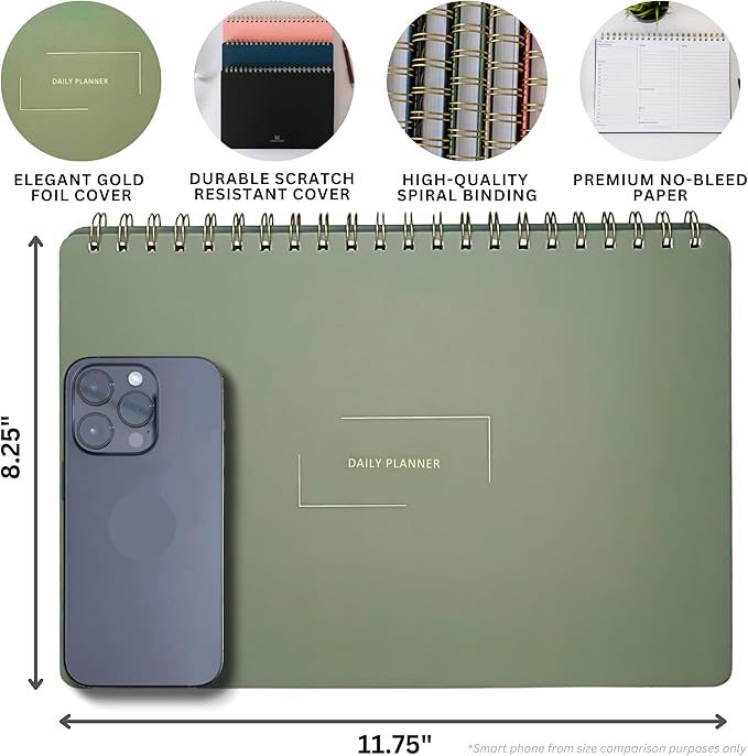 Merely Home Undated Daily Planner | 8.25” x 11.75” Work To-Do Notebook | ADHD Academic Organizer | Multi-Layout | Men and Women Planner | College Supplies | Black | Landscape Layout